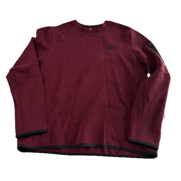 NIKE TECH FLEECE MENS CREW SWEATSHIRT BORDEAUX RED BLACK CU4505